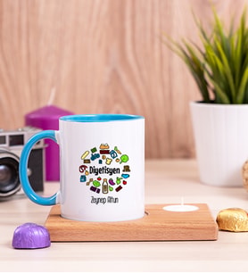 Diyetisyen Ahşap Altlıklı Mumlu Mavi Kupa Bardak