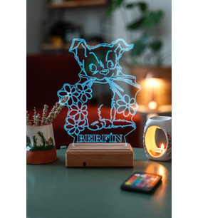 Sevgililer Günü Özel 3D Tatlı Köpek ve Çiçekler Masaüstü Led Lamba