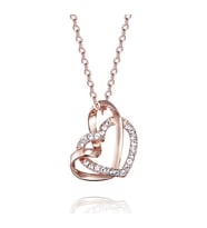 Monemel Swarovski Taşlı Çift Kalp Rose Gold Kolye (Altın Kaplama) Sevgililer Günü Hediyesi