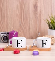 Baş Harfli İkili Ahşap Altlıklı Fincan