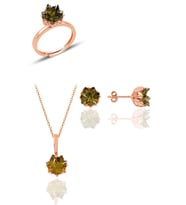 Söğütlü Silver Gümüş Lotus çiçeği modeli columbia zümrüt renkli taşlı üçlü set