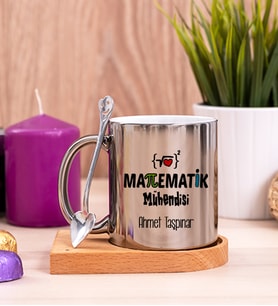 Matematik Mühendisi Ahşap Altlıklı Silver Kupa Bardak