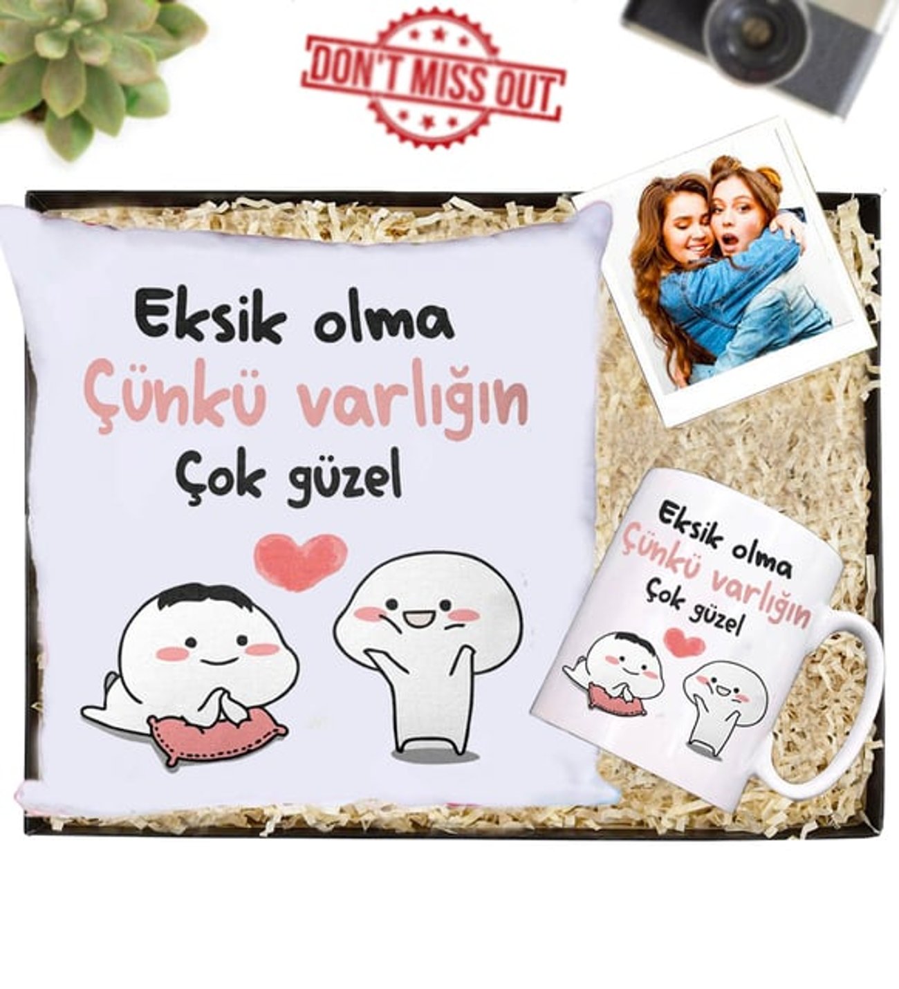 Kişiye Özel Fotoğraflı Varlığın Çok Güzel Yastık & Kupa Kutulu Hediye Seti