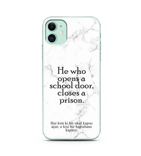 Iphone 11 Beyaz Mermer Söz Tasarımlı Telefon Kılıfı