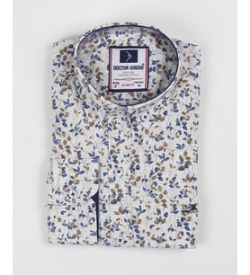 Erkek Çocuk Katlanır Kollu Çiçekli Slim Fit Gömlek (Bej)