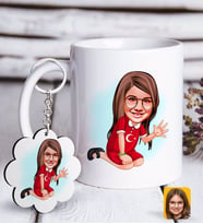 BK Gift Kişiye Özel Kız Çocuk Karikatürlü Beyaz Kupa ve Anahtarlık Hediye Seti-2 (Model 1)