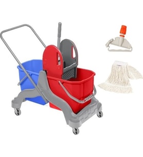 Safell Temizlik Arabası Çift Kovalı Temizlik Seti 20 lt + Mop + Mop Kıskacı - 3 Parça