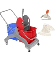 Safell Temizlik Arabası Çift Kovalı Temizlik Seti 20 lt + Mop + Mop Kıskacı - 3 Parça