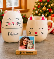 Kişiye Özel Fotoğraflı Yılbaşı Hediyesi 3D Kedi Figürlü Kupa & Kedi H2o Oda Kokusu Nemlendirici