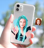 BK Gift Kişiye Özel Kedili Kız Karikatürlü iPhone 11 İnce Şeffaf Silikon Telefon Kapağı-1 (Beyaz)