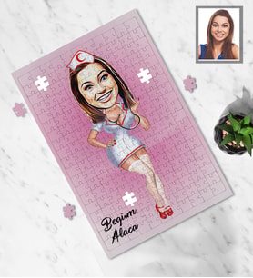 Kişiye Özel Hemşire Karikatürlü A3 240 Parça Puzzle Bayan-3