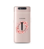 Pembe Çiçekli Harf Tasarım Süper Şeffaf Silikon Telefon Kılıfı Samsung A80 I-Har