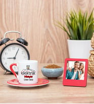 Elektrik Teknisyeni Kırmızı Kahve Fincanı ve Kırmızı Mini Fotoğraf Çerçevesi
