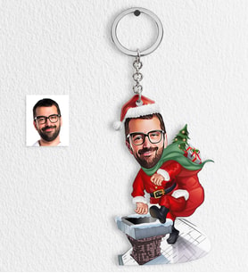 BK Gift Kişiye Özel Yılbaşı Temalı Bay Karikatürlü Ahşap Anahtarlık - 2