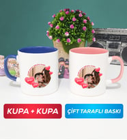 İkili Sevgiliye Sevgililer Günü Hediyesi 8 Kupa Bardak Lacivert Pembe