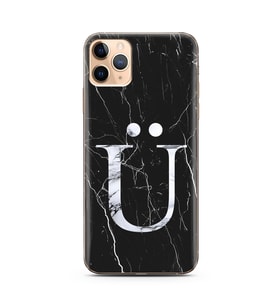 Iphone 11 Pro Siyah Mermer Harf Tasarımlı Telefon Kılıfı Ü-Harfi 