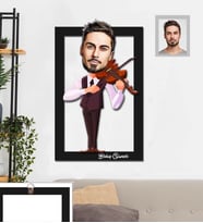 Kişiye Özel Kemancı Karikatürlü 3D Ahşap Tablo 30x47  Bay-1