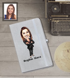 Kişiye Özel Öğretmen Karikatürlü Gri Defter Bayan-6