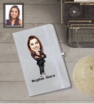 Kişiye Özel Öğretmen Karikatürlü Gri Defter Bayan-6