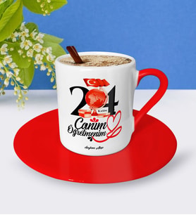 BK Gift Kişiye Özel Canım Öğretmenim Kırmızı Türk Kahvesi Fincanı  2