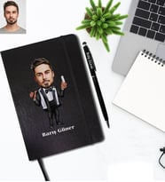 Kişiye Özel Berber Karikatürlü Siyah Defter Kalem Hediye Seti Bay-2