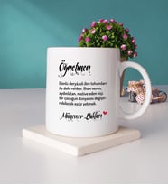 Öğretmen Yazısı ve İsme Özel Tasarımlı Öğretmen Kupa Bardak ve Taş Bardak Altlığı Seti