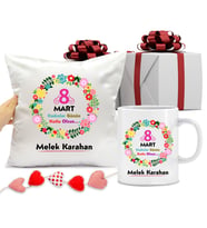 8 Mart Dünya Kadınlar Günü Kupa Bardağı ve Yastığı Hediye Seti (Model 1)