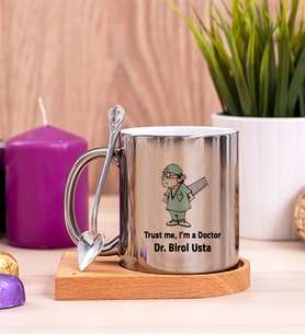 Doktor Esprili Ahşap Altlıklı Silver Kupa Bardak