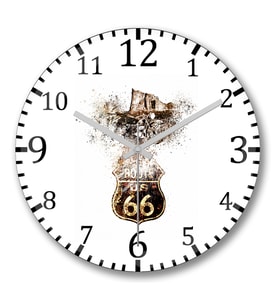 Route 66 Duvar Saati Bombeli Gercek Cam