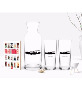 BK Gift Kişiye Özel Renkli Baskılı Manisa Tasarımlı Turistik İkili Rakı Bardağı Karaf ve Cep Kitabı Hediye Seti-2 (Model 1)