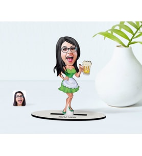 BK Gift Kişiye Özel Kadın Karikatürlü Ahşap Biblo Model-30 (Beyaz)