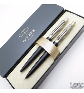 Parker Jotter Metal Siyah Tükenmez Kalem + 0.5 Versatil (uçlu) Kalem Set  İsme Özel Kalem  Hediyelik Kalem