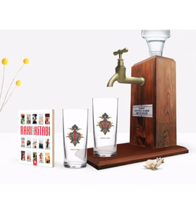 BK Gift Kişiye Özel Renkli Baskılı İsimli İkili Rakı Bardağı Ahşap Rakı Standı ve Cep Kitabı Hediye Seti-108 (Model 1)