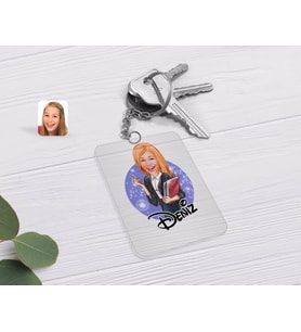 BK Gift Kişiye Özel Kadın Yönetici Karikatürlü Şeffaf Pleksi Anahtarlık-1 (Beyaz)