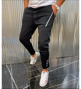 Erkek Slim Fit Likralı Cepli Siyah Eşofman Altı