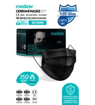 Medizer 3 Katlı Meltblown Siyah Cerrahi Maske 150 Adet Burun Telli