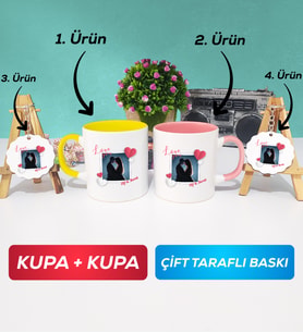 İkili Sarı Pembe Sevgiliye Sevgililer Günü Hediyesi 7 Kupa Bardak Anahtarlık