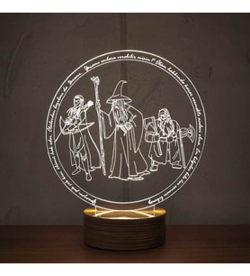 Gandalf Gimli Legolas Figürlü Dekoratif Hediye Led Masa Lambası 7 Işık Rengi Ahşap Taban