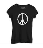 Paris - Peace Siyah Kadın Tshirt