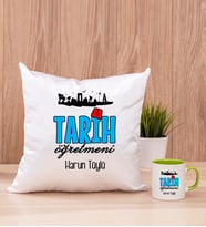 Tarih Öğretmeni Kare Yastık ve Yeşil Kupa Bardak