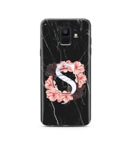 Mermer Çiçekli Harf Tasarım Süper Şeffaf Silikon Telefon Kılıfı Samsung A6 (2018
