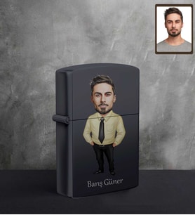 Kişiye Özel Patron Karikatürlü UV Baskılı Siyah Benzinli Çakmak Bay-23