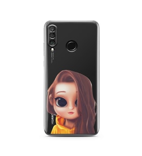 Kahve Saçlı Kız Tasarımlı Süper Şeffaf Silikon Telefon Kılıfı Huawei P30 Lite 