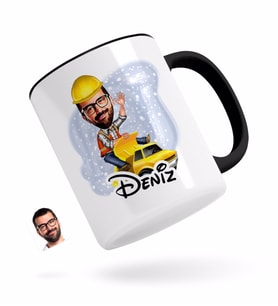 BK Gift Kişiye Özel Erkek Yol Mühendisi Karikatürlü Siyah Kupa Bardak-1