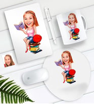 BK Gift Kişiye Özel Bayan Öğrenci Karikatürlü Defter Kalem Kupa Mouse Pad Seti (Model 1)