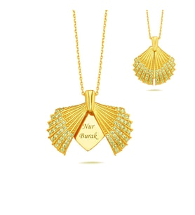 İsme Kişiye Özel 95 Ayar Gümüş İstiridye Kolye (Sarı)
