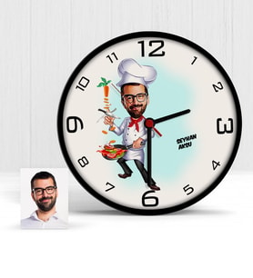 BK Gift Kişiye Özel Chef Karikatür Ahşap Duvar Saati  1