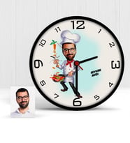 BK Gift Kişiye Özel Chef Karikatür Ahşap Duvar Saati  1