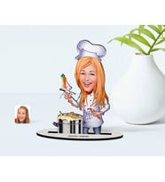 BK Gift Kişiye Özel Kadın Chef Karikatürlü Ahşap Biblo Model-1 (Beyaz)