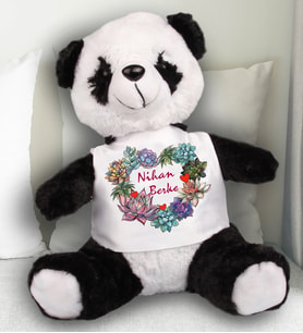 Kişiye Özel Çiçekten Kalp Temalı Peluş Panda 23cm 81896